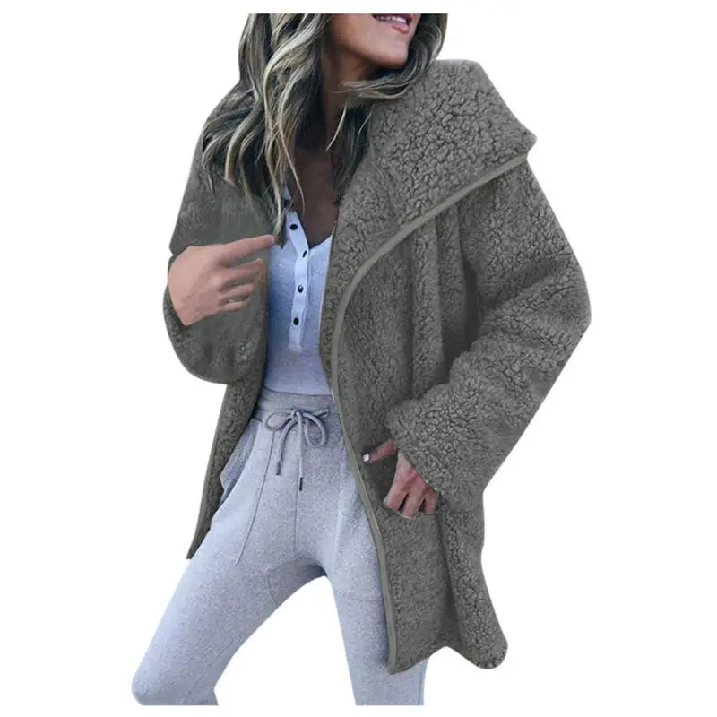 

Warm Womens Coat Thicken Fleece Fur Winter Overcoat Long Sleeve Loose Long Coat Fashion Solid Color Parka Jacket Outwears 2019