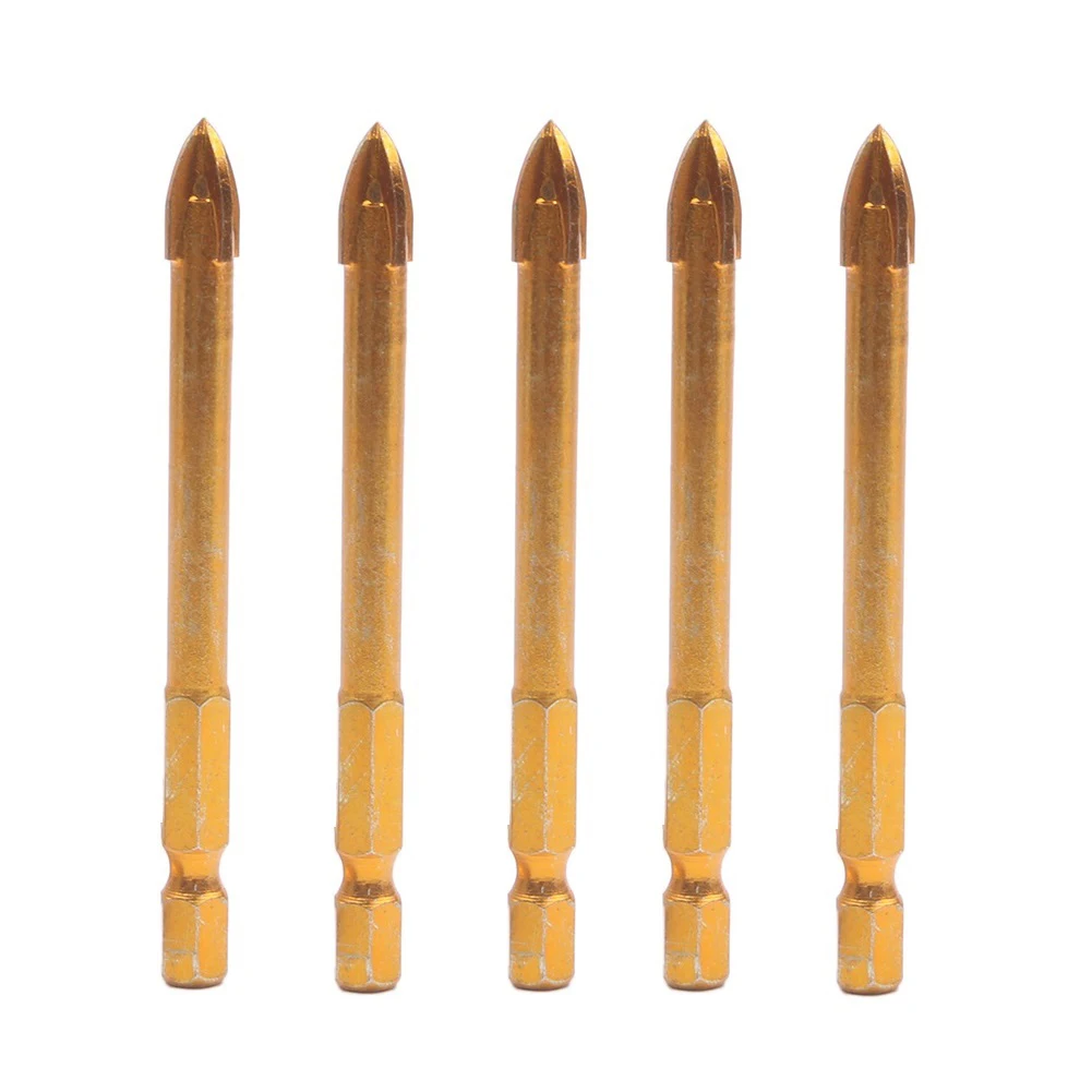 

Hole Drill Bit Glass Wood Marble Hex Shank Cross Spear Head 5pcs Metal