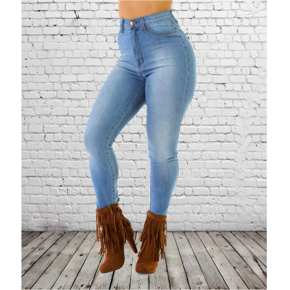 

High-quality Women Jeans Ripped Hole Decoration Tight-fitting High-waist Solid Color Pencil Pants New Ripped Pants for Fall 2020