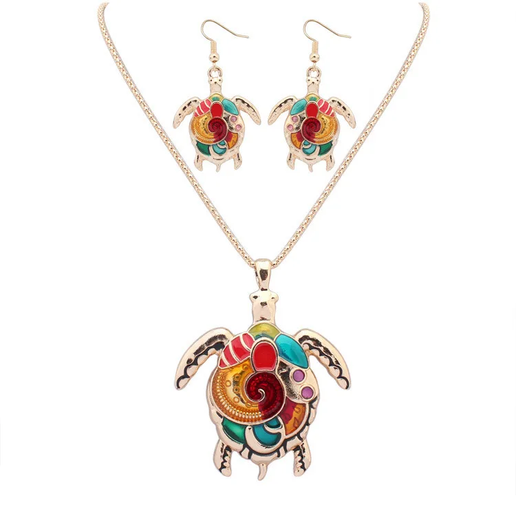 

TSHOU106 Fashion drip rainbow turtle ornament set female punk necklace Gift Link For Buyer