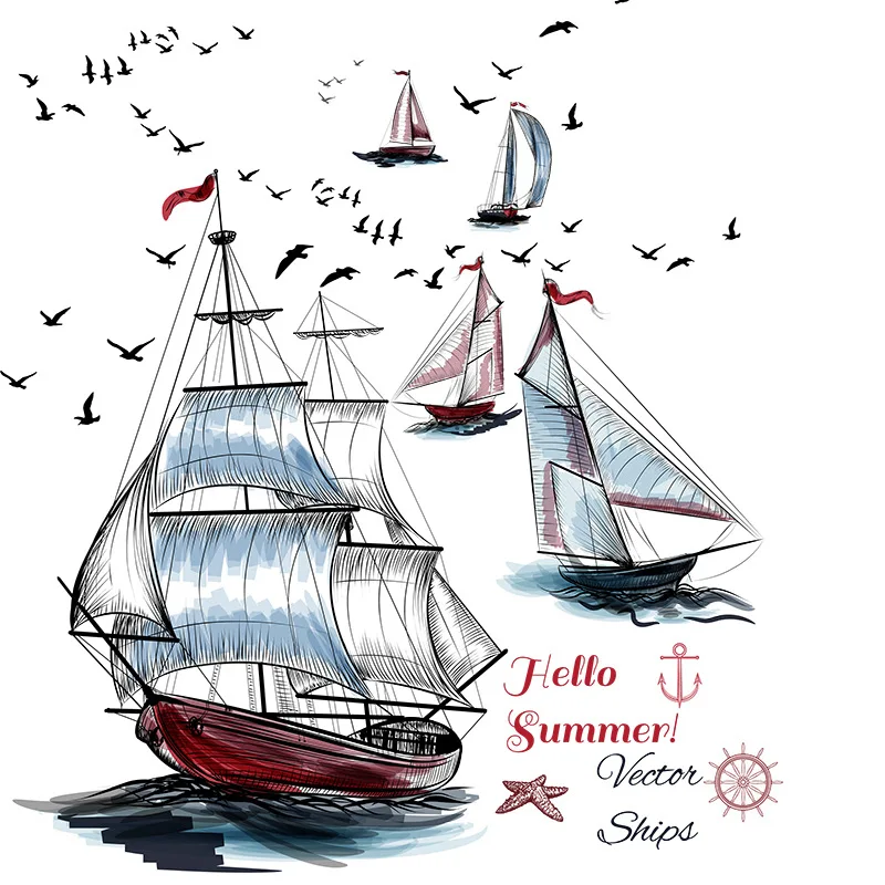 

Ocean Sailboat Home Wall Stickers Mural Kids Living Room Decorative Picture Frame Restaurant Wall Decals DIY Decoration