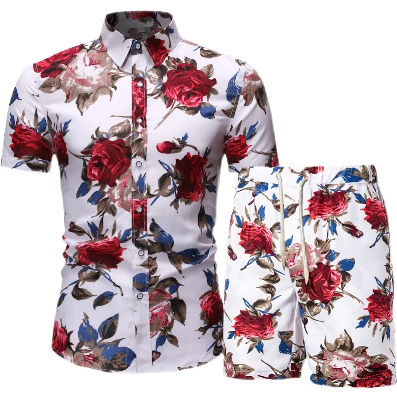 Men's Hawaii Sets 2021 Summer Male Beach Wear Floral Print Two Piece Sets Men Casual Shirt and Shorts For Holiday Clothes