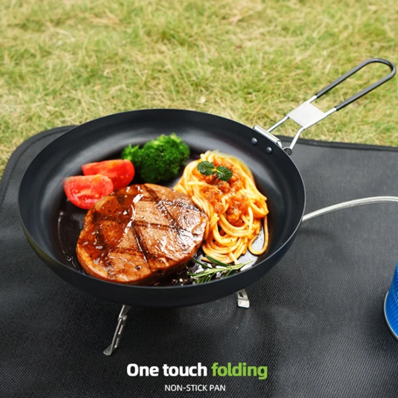 

Hot Metal Portable Frying Pan Picnic Camping Folding Pot Cookware Non Stick Pan 30cm for Camping Accessories