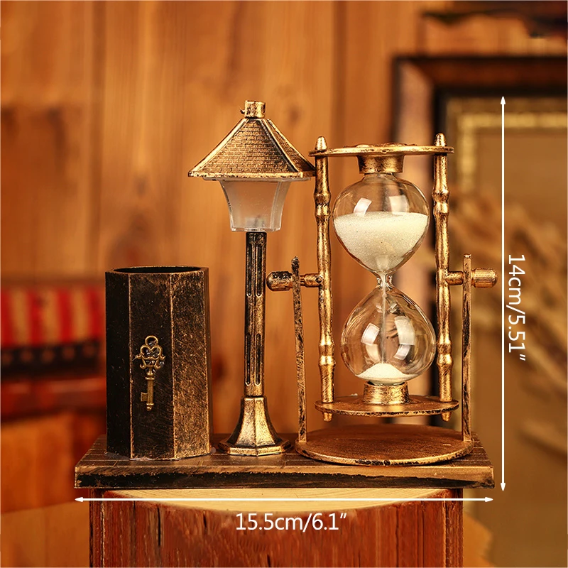 

European Retro Pen Holder Hourglass Multifunction Sandy Hourglass Night Light Creative Crafts Gift Home Decorations Accessories
