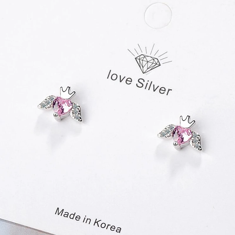 

Korean New Lovely Crown Heart Shape Bling Earring For Women Girls Charm Gift Cubic Zircon Small Stud Earrings pendientes Jewelry