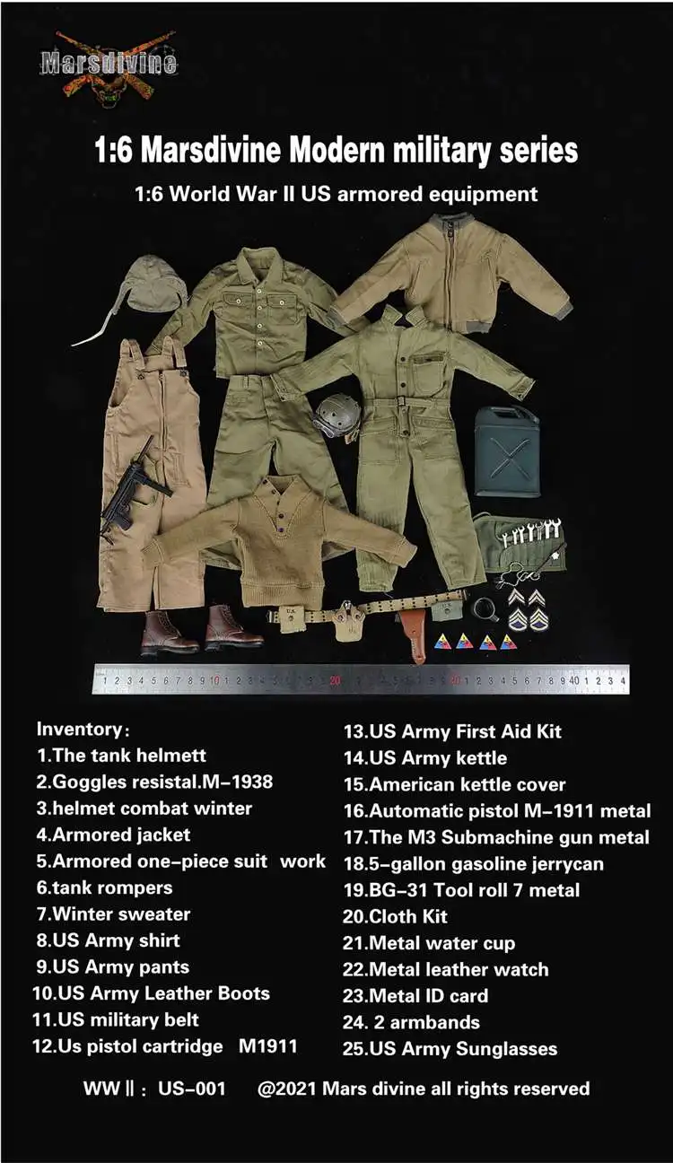 

New Spot 1/6 Soldier Model Tank Uniform World War II US Army Tank Soldier Suit Model for 12 inch action figure body