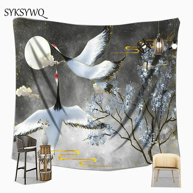 Белый крановый гобелен настенное украшение на стену Настенный Ковер из