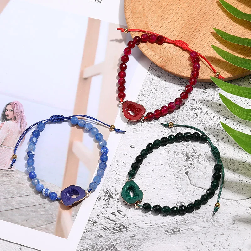 2021 New Colorful Natural Stone Strand Bracelet for Women Adjustable String Resin Druzy Beaded Bracelets Fashion Jewelry Gifts | Украшения