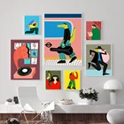 Забавный мультяшный пианино свисток девушка цветной плакат настенный художественный принт абстрактная игра гитара виниловый музыкальный Холст Картина кровать домашний декор