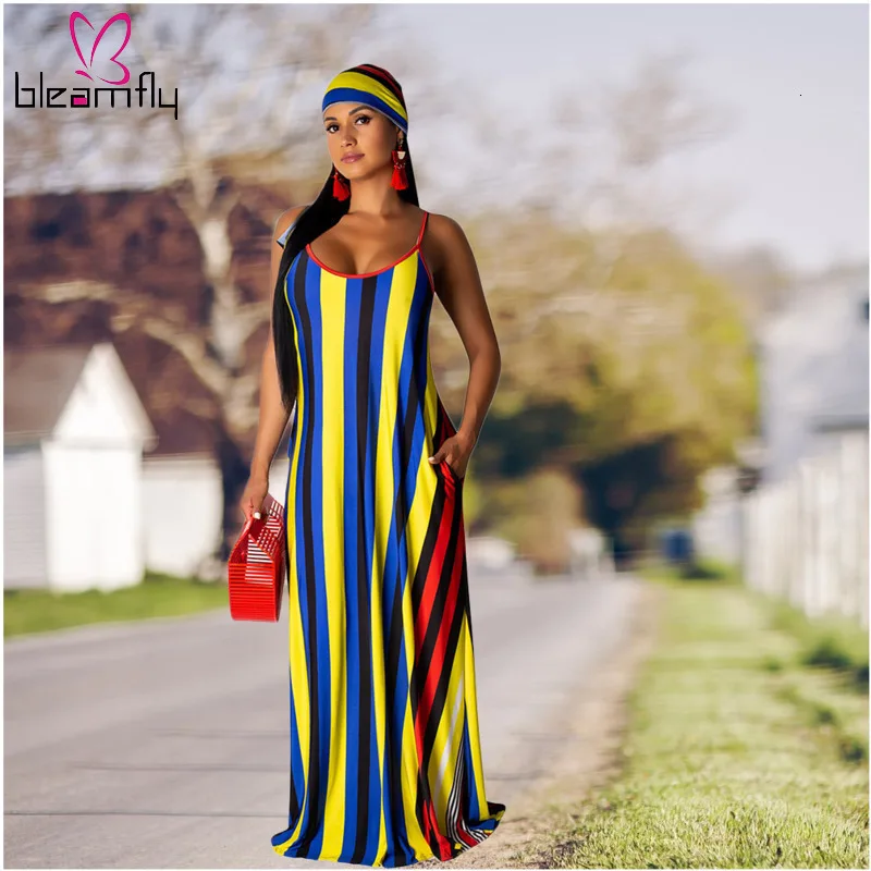 2019 женское летнее платье макси в полоску винтажное модное пляжное Длинное