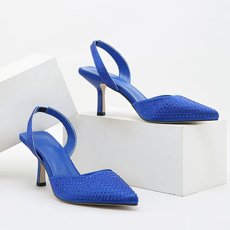 

2022 New Women High Heels Sandals Fashion Mules Thin Heels Pointed Toe Slides Female Bling Slip On Pumps Shoes Ladies Sandals
