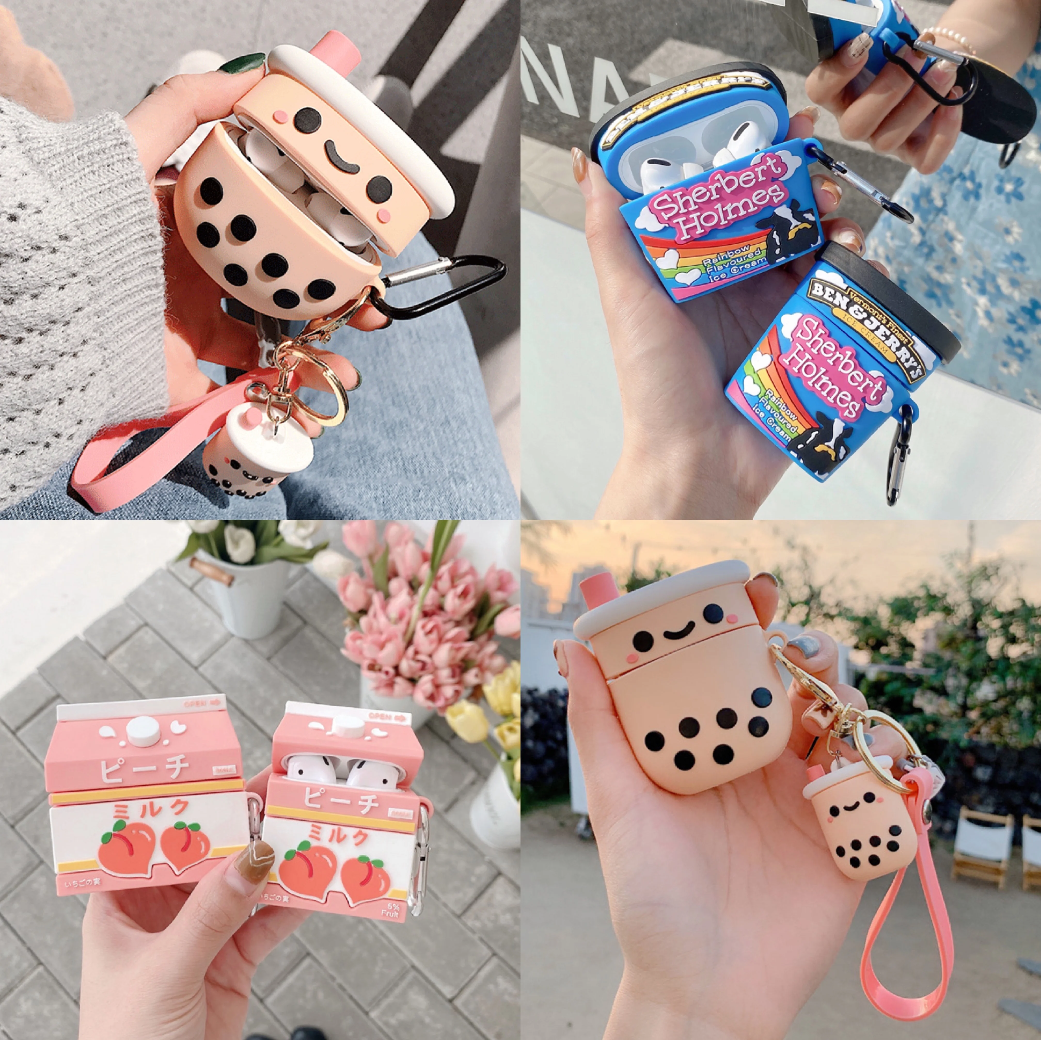 

Cute Boba Earphone Case For Airpods pro 3 Kawaii Silicone Wireless Bluetooth For Airpods 2 Protective Cover Accessories Keychain