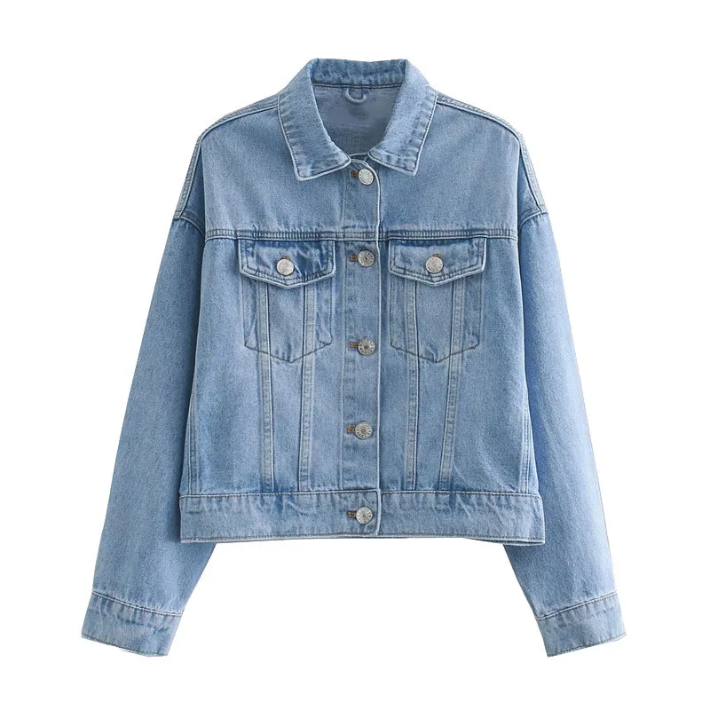 Женская укороченная джинсовая куртка Klacwaya винтажная верхняя одежда с широкими