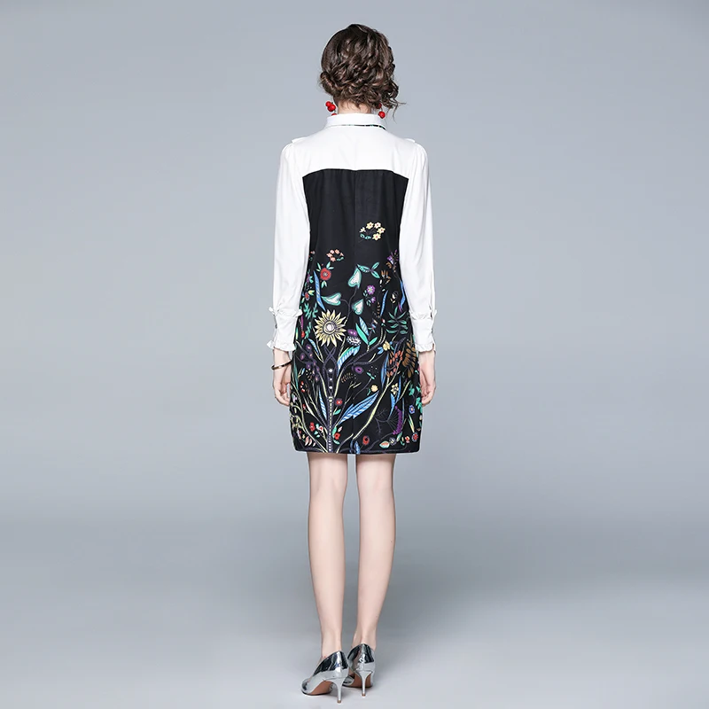 

New Elegant Vintage Fashion Women Print Patchwork Slim Tunic Evening Party Office Dress Lady Long Sleeve Dresses