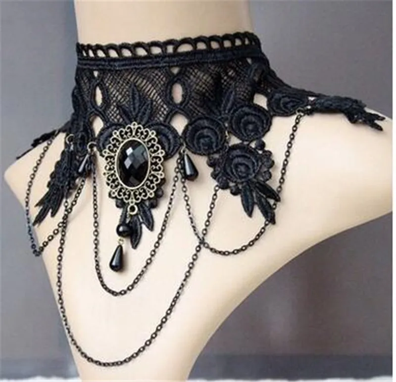 Gothic Victorian Queen Black Lace Choker Necklace Sexy Hollow Metal Cameo Jewel Steampunk Cosplay Punk Dresses Accessories | Тематическая