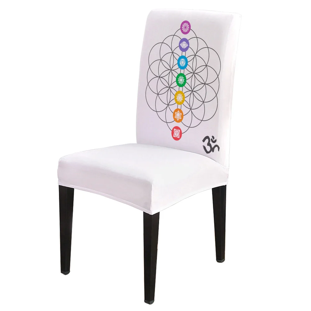

Circle Flower Geometry Lotus Office Chair Cover Spandex Chair Cover Elastic Printing Home Hotel Wedding Dining Chair Covers