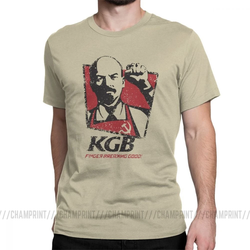 KGB Vladimir Lenin мужские футболки СССР Россия коммунизм Марксизм коммунистические винтажные футболки с круглым вырезом хлопок Подарочная одежда - Цвет: Хаки