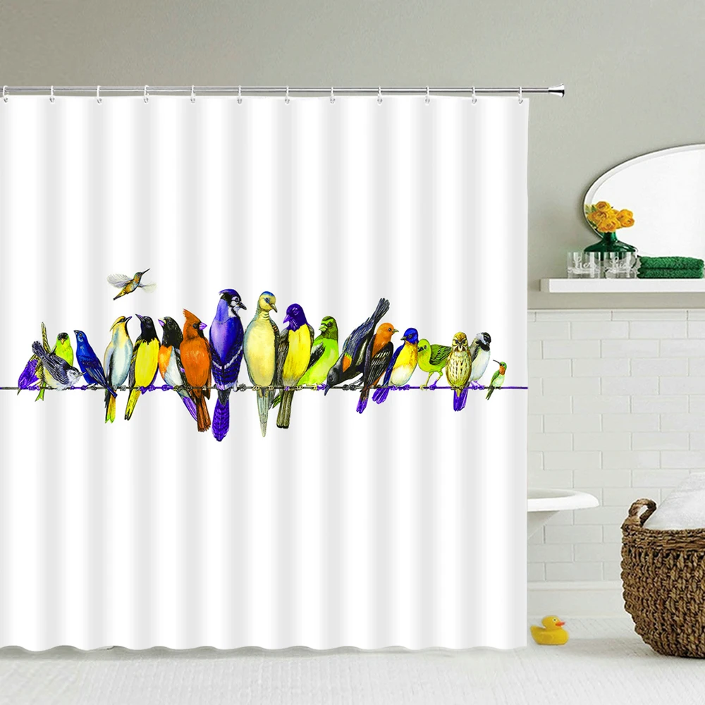 

Birds Shower Curtains Bathroom Curtain Waterproof Polyester Bath Curtain with Hooks Large 240X180cm Home Decoration Bath Screen