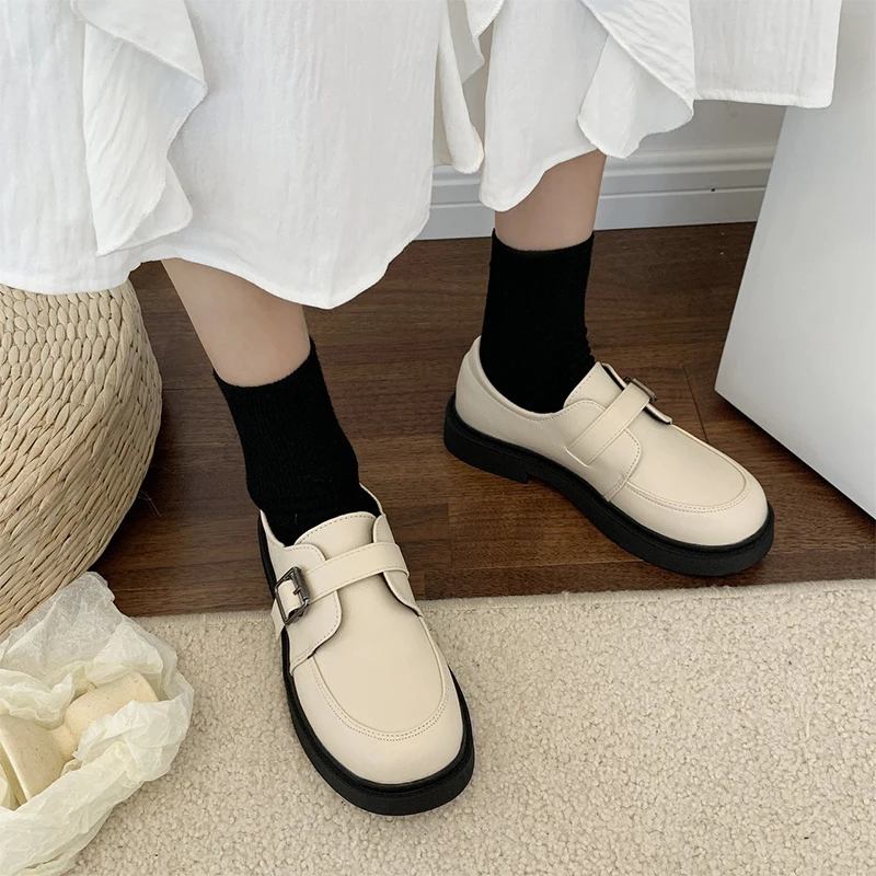 

Elegant Women Leather Shoes Vintage Style 2021 Spring Fashion Oxfords Comfortable Loafers Platform Casual Boat Shoes Women Flats