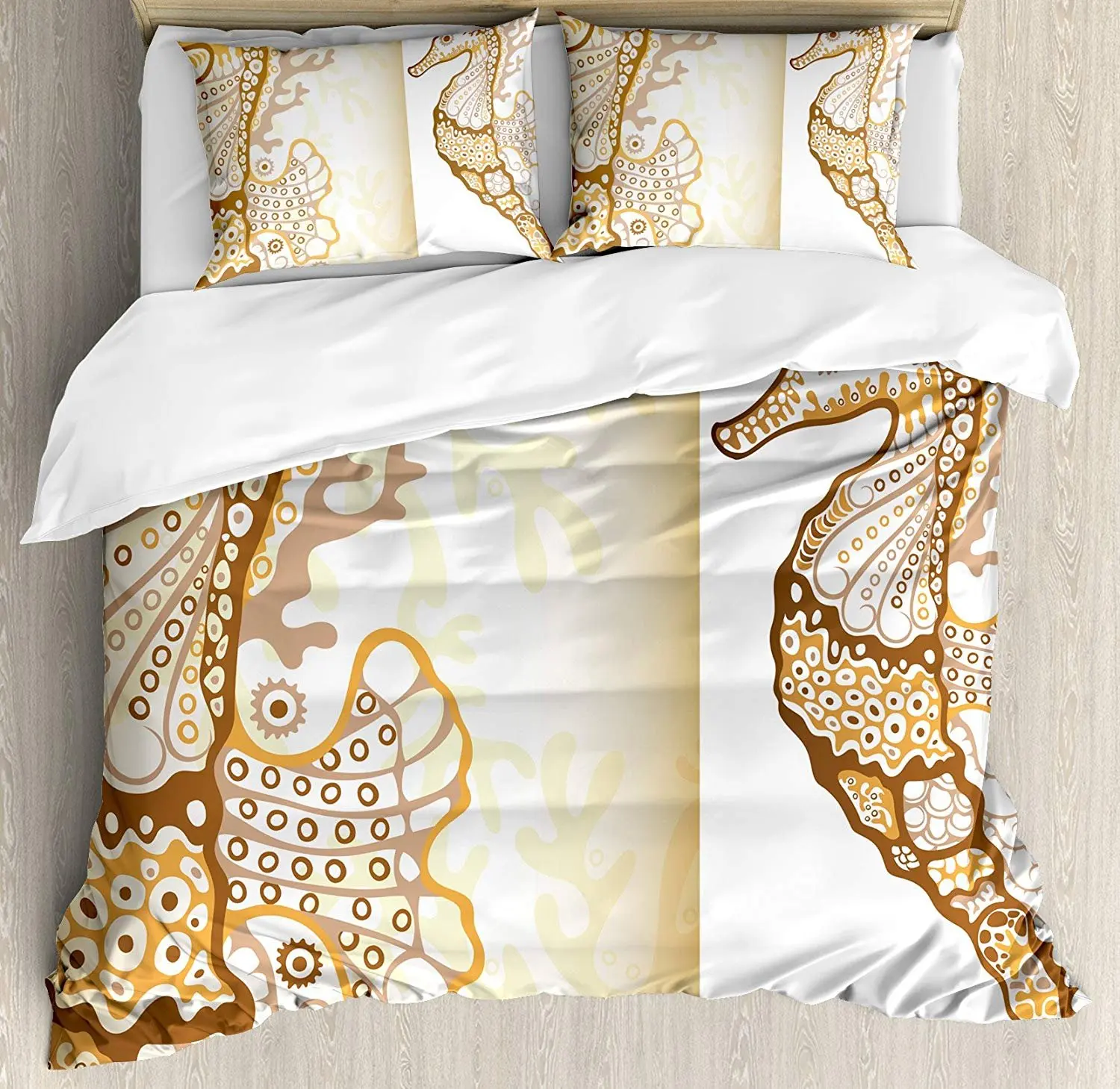 

Animal Bedding Set Seahorse Figure Marine Fishes Exotic Ocean Underwater World Aquatic Illustration Duvet Cover Pillowcase