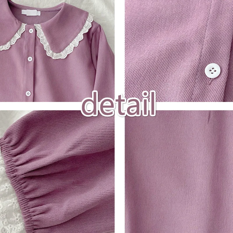 

Blouses Women Kawaii Peter Pan Collar Casual Lace Patchwork Design Feminine Korean Style Long Sleeve Cozy Mujer Hipster Ropa Ins