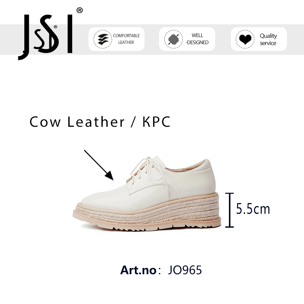 

JSI Flat Woman Platform Genuien Leather Round Toe Lace Up Thick Bottom Straw Offcie Lady Causal Shoes JO965