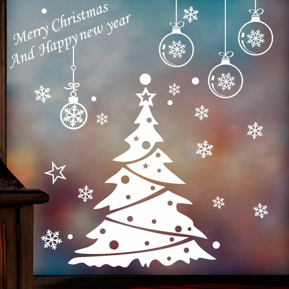 

Christmas Tree decoration glass windows Wall Sticker Wall Decals festival Home decoration happy New Year Stickers wallpaper