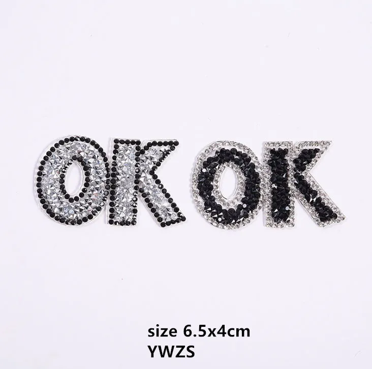 

New arrival 20 pcs OK Rhinestones iron on patches DIY Hotfix Motif Applique garment bag patch bag decor accessory