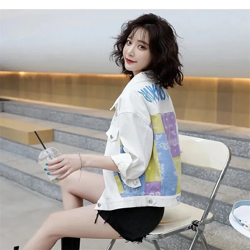 Женская джинсовая куртка новая свободная в Корейском стиле с красным принтом