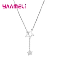 new fashion trend 925 sterling silver two stars strand charm necklace unique women girls crystal wedding enagement neck jewelry