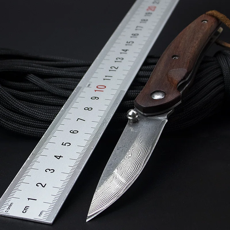 

Outdoor Knife Damascus Mini Knife D2 Folding Knife Multifunctional Wooden Handle Tactical Knife Field Fruit Knifes