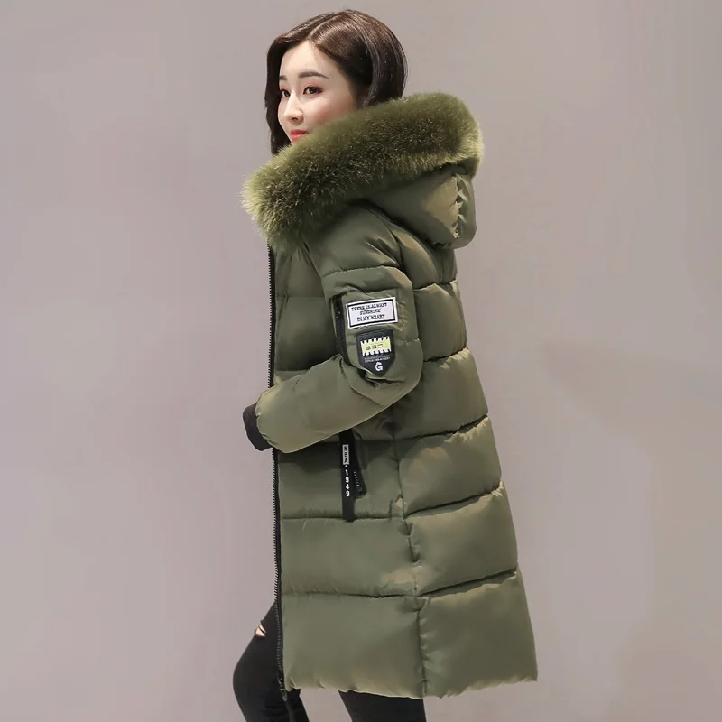 Army green Женские зимние пальто длинные хлопковые повседневные меховые куртки с капюшоном женские толстые теплые зимние женские пальто - Цвет: Army green
