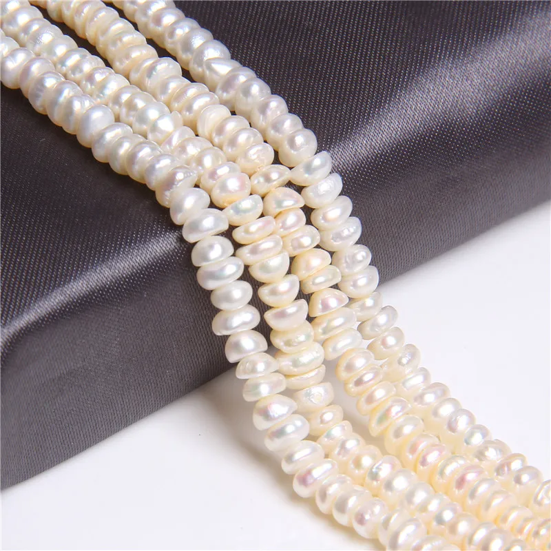 

4mm Natural coin flat round pearls beads for women jewelry making real white Cultured freshwater pearls bracelet necklace diy