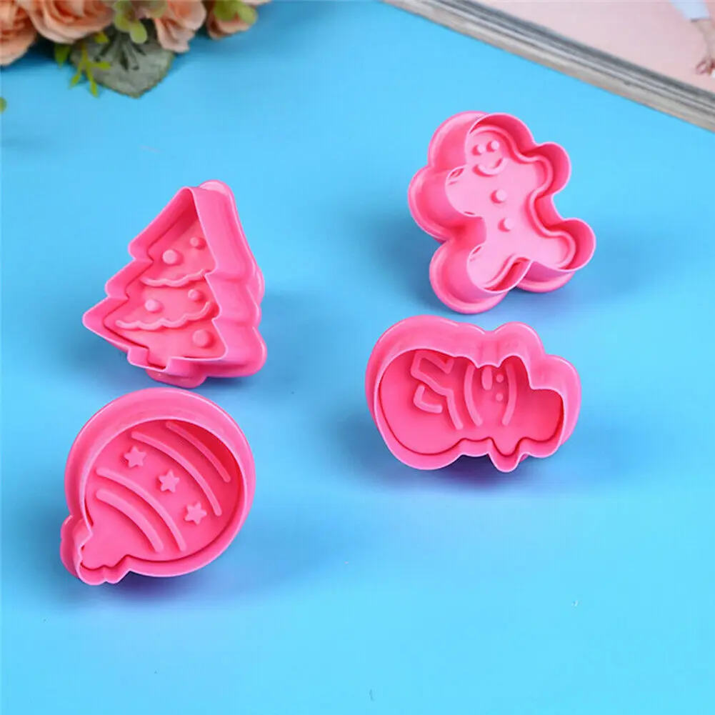 4 шт./компл. Рождественские Формы для штампов и печенья пластиковая 3D форма торта