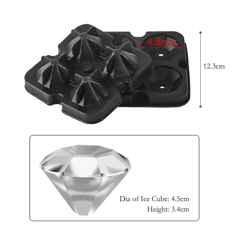 Силиконовая форма для льда 3D Алмазный лоток с формой кубиков коктейлей кубик