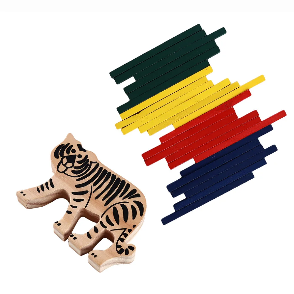 

1 Set Wooden Toys Puzzles For Kids Montessori Color Rod Tiger Balancing Game Toys Children Educational Cognitive Learning Toys