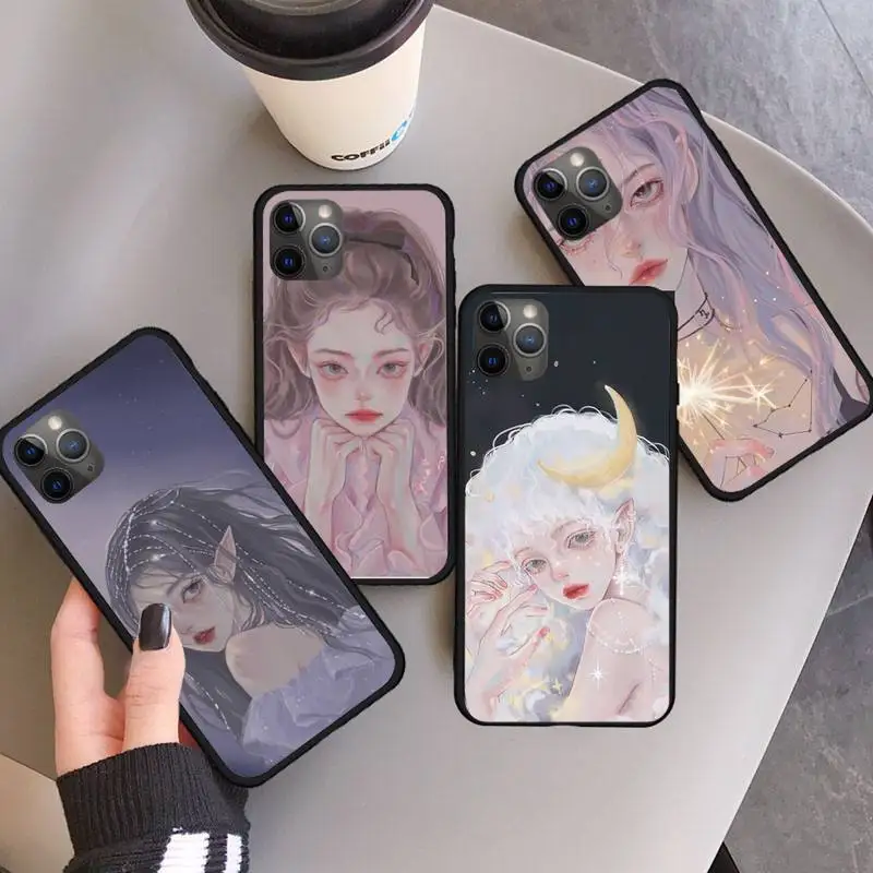 

Cute And Beauty Girl Color Painting Phone Case For iphone 12 11 13 7 8 6 s plus x xs xr pro max mini