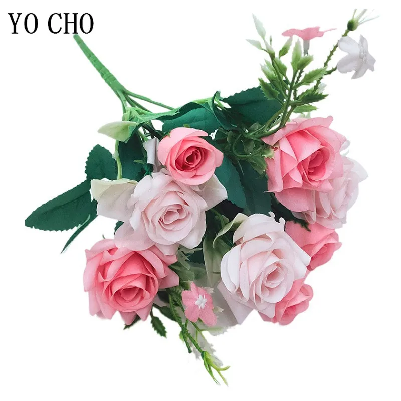 

8 Heads Flowers Artificial Silk Rose Flower Artificial Flowers Wedding Decoration Fake Bouquet Buch Wedding Home Party Decor