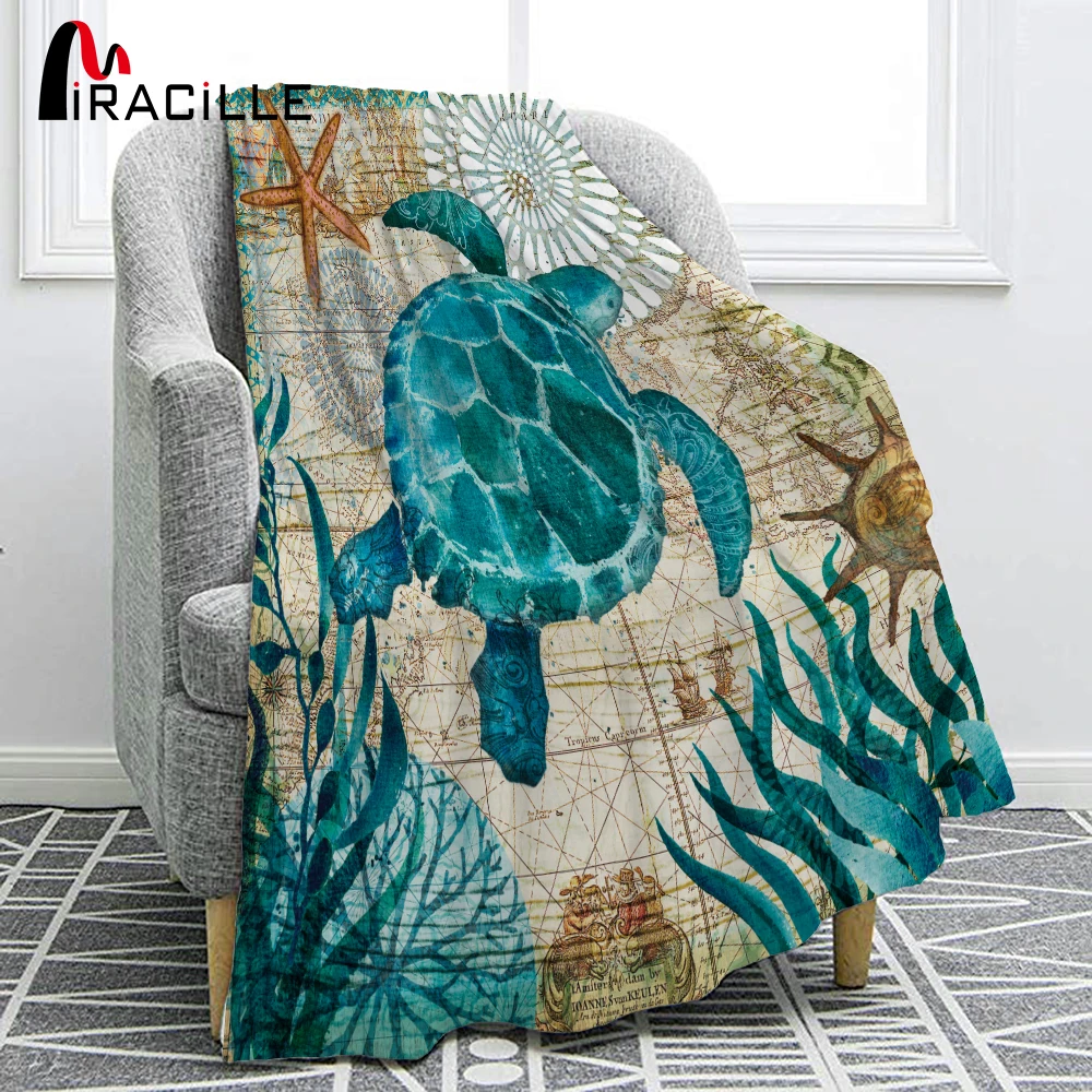 

Miracille Sea Turtle Flannel Blanket Printing Throw Fleece Blankets For Sofa Home Couch Bedding