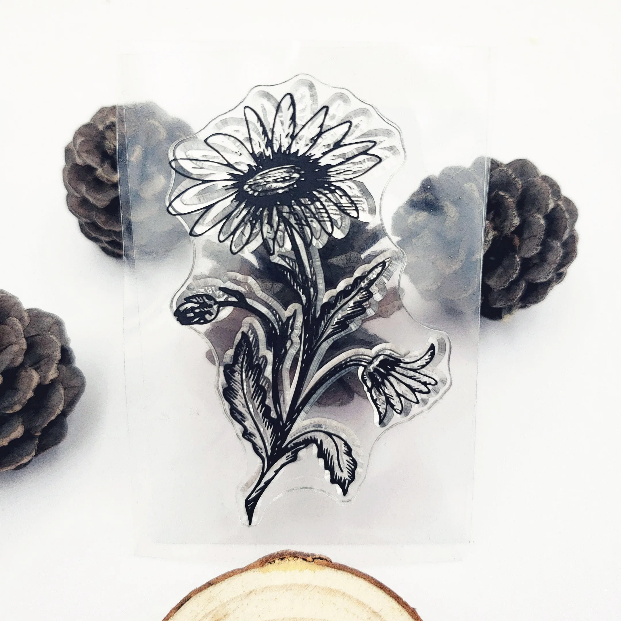 Прозрачный силиконовый штамп с цветами хризантемы для творчества скрапбукинг