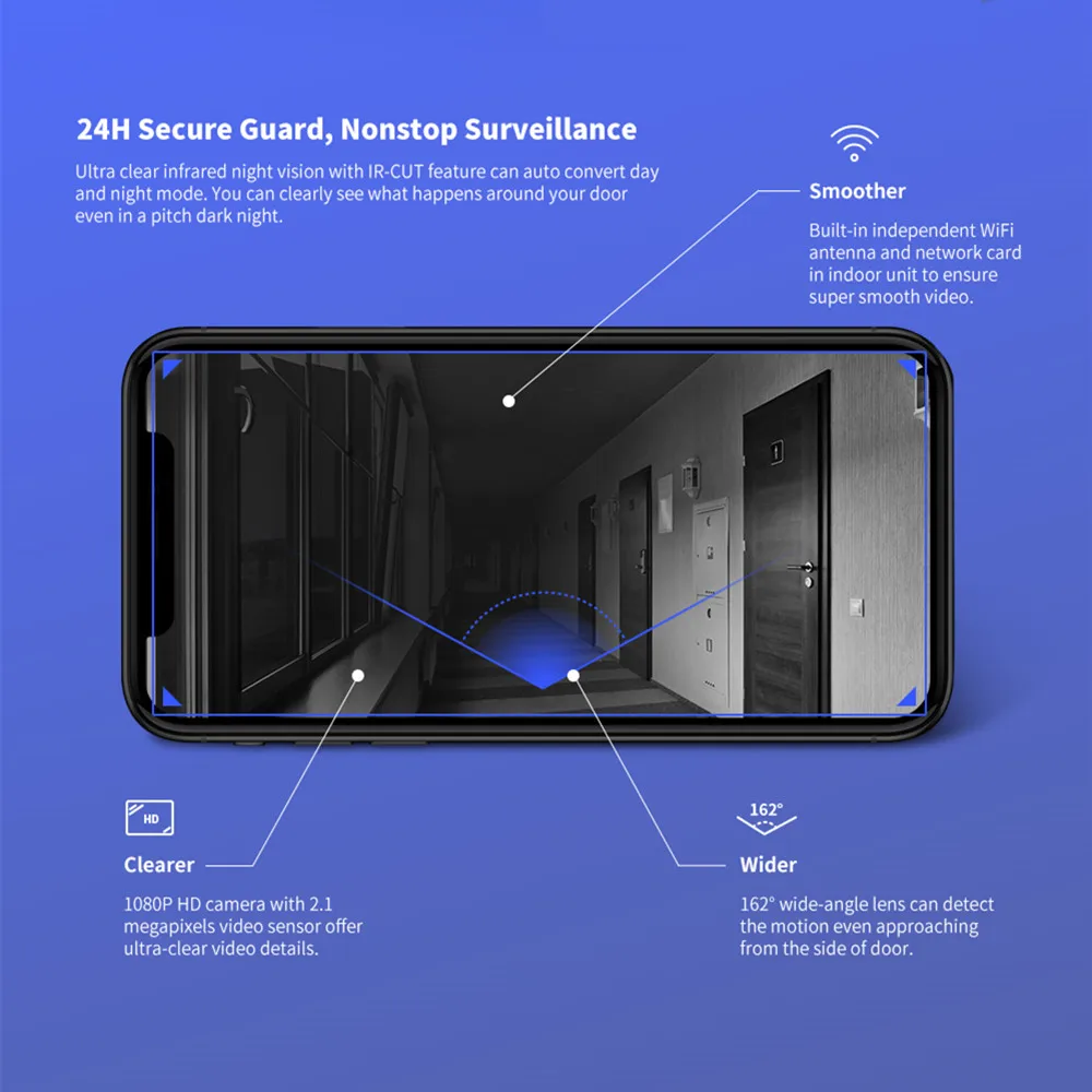 360 D819 умный IP видеодомофон видео дверной звонок WIFI Видеозвонок AI распознавание