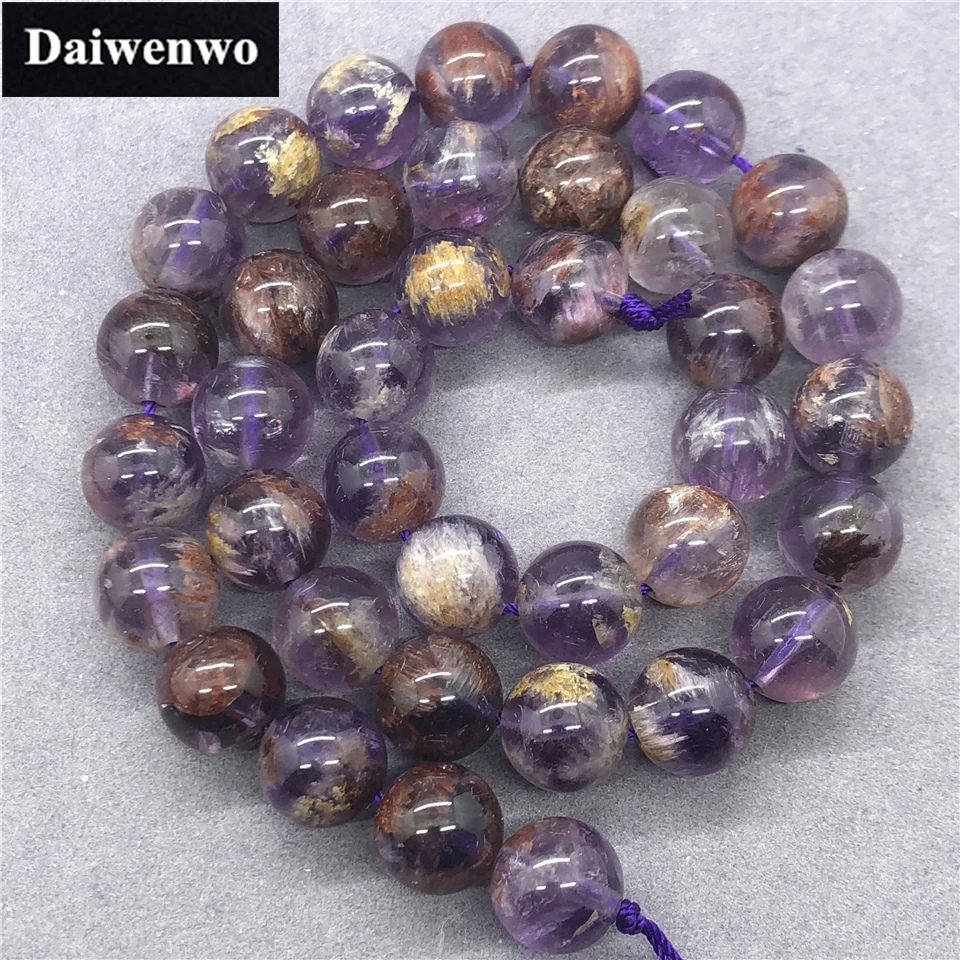 Фиолетовые фантомные кварцевые хрустальные бусины 6-12 мм круглые из натурального