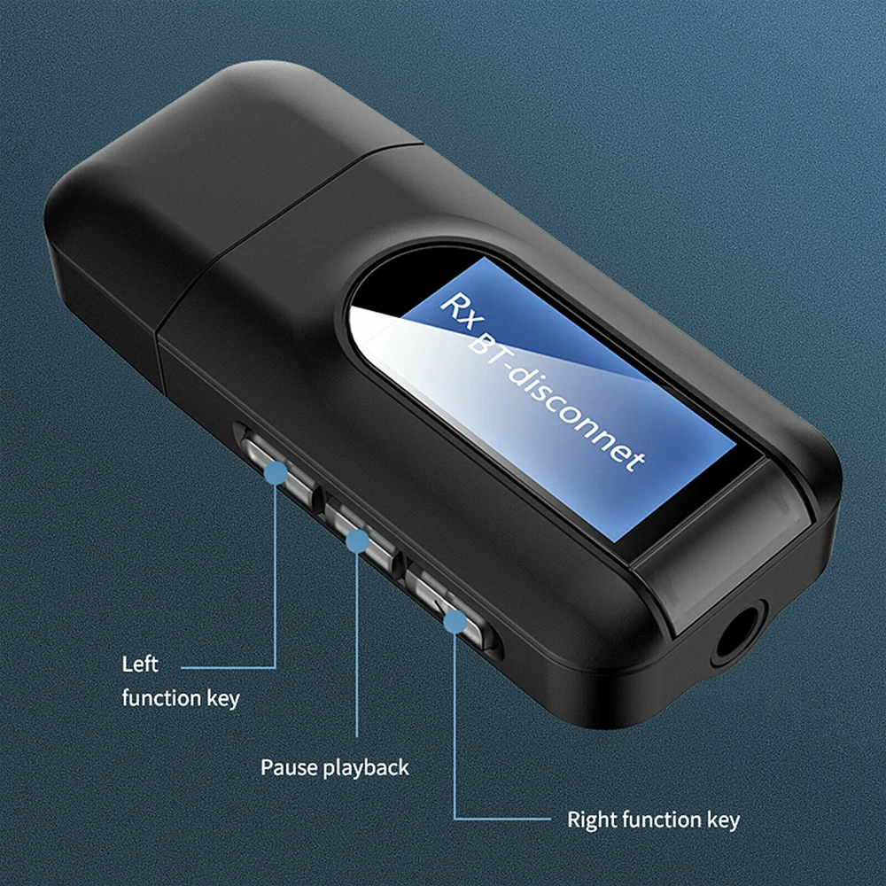 

USB Bluetooth 5.0 + EDR + LCD Display Audio Receiver Transmitter For TV PC Driver-Free USB Dongle 3.5MM 3.5 AUX Wireless Adapter