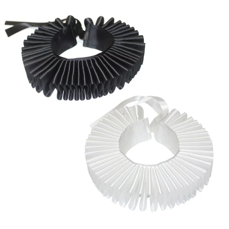 

Women Girls Victorian Renaissance Elizabethan Ruffled Neck Collar Satin Clown Cosplay Ruff Choker Halloween Party Stage Costume