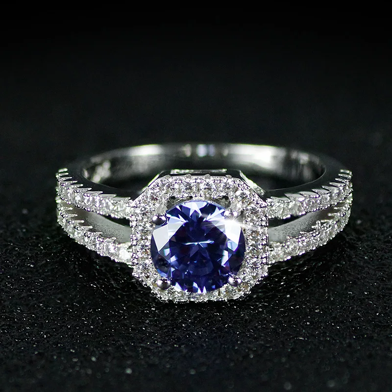 Классические обручальные кольца из стерлингового серебра 925 пробы с синим