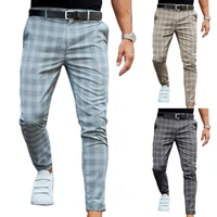 men checked slim fits trousers casual skinny joggings offices formal bottom pant