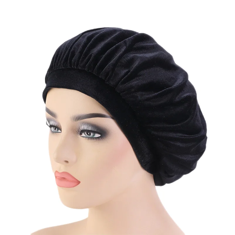 New velvet high elastic wide-brimmed nightcap flannel round hat chemotherapy scarf | Skullies &amp Beanies