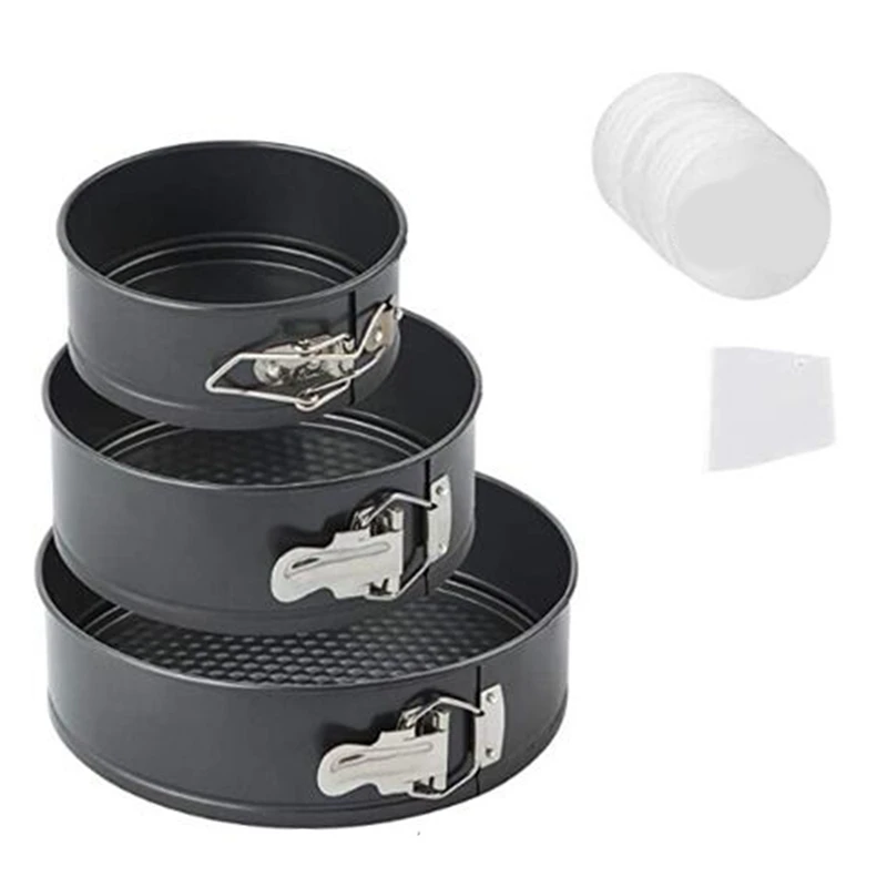 

Набор сковородок, антипригарная круглая форма для кекса 3 шт. Премиум Съемная жаропрочная посуда Сковорода для чизкейков с 50 шт. Пергаментно...