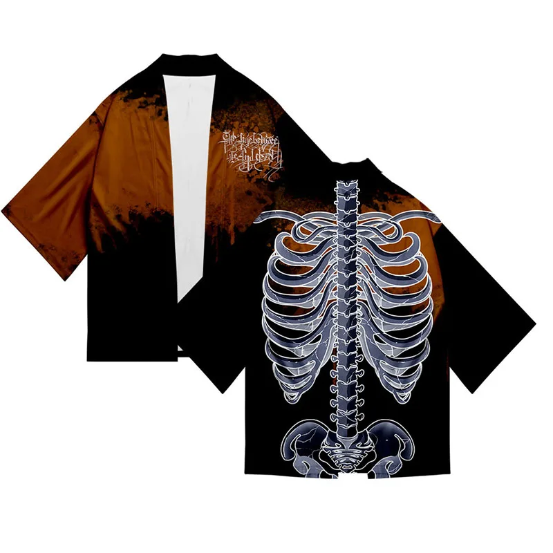 

People Skeleton Kimono Shirt 3d Print Cloak Fashion Hip Hop Sports Fashion Men Women Sleeve Tops Cardigan Jacket Streetwear