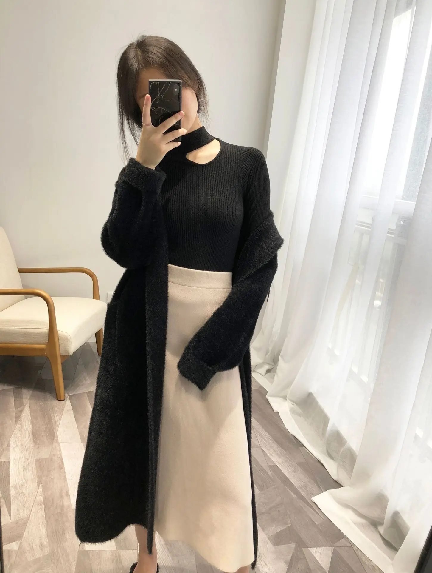 New Imitation Mink Velvet Long Sleeve Suit Collar Minimalist Style Coat Adjustable Waist